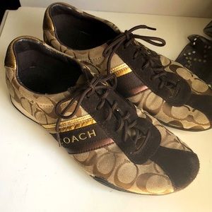 Coach sneakers Jayme tan and brown CC logo sneakers with metallic stripes